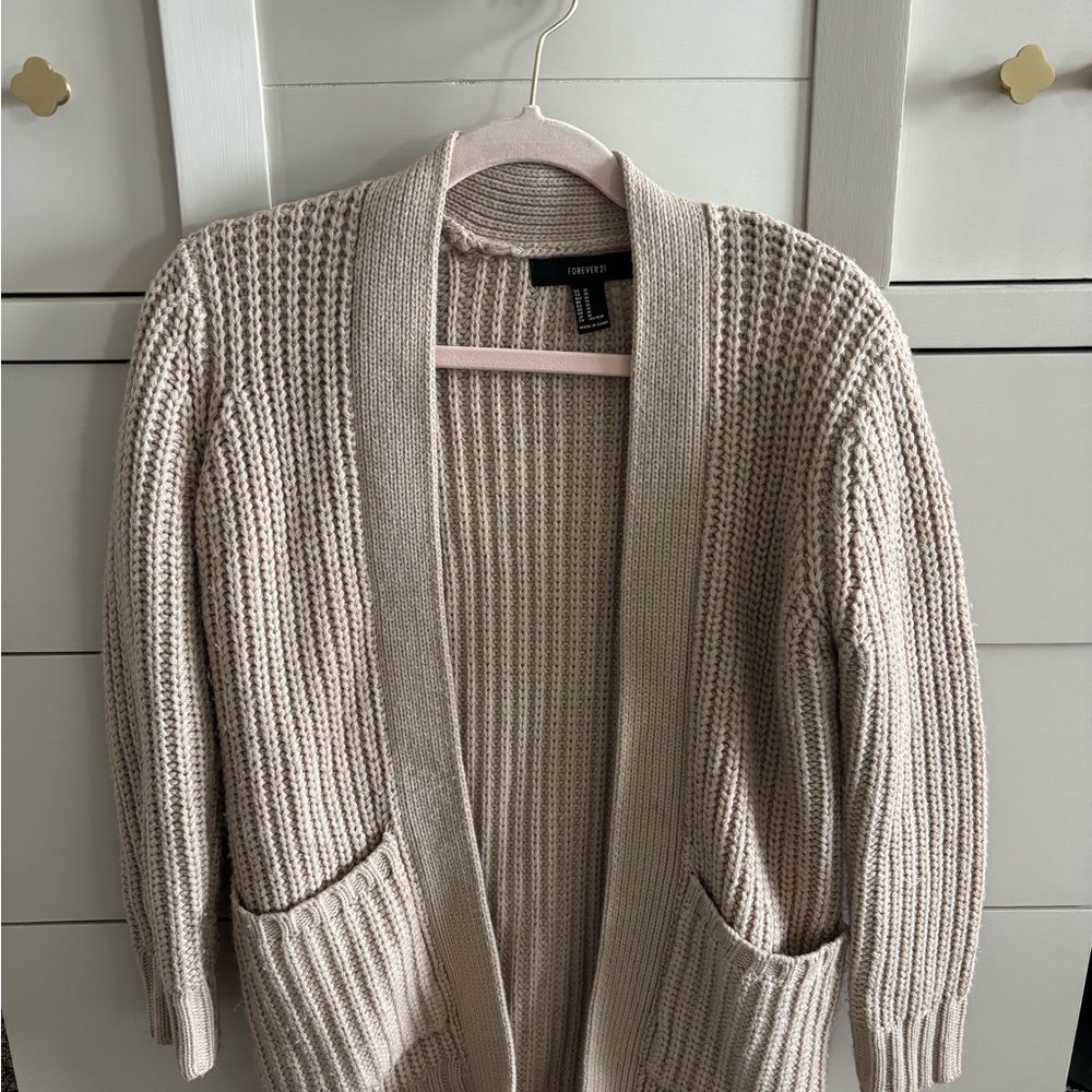 Forever 21 Cream Cardigan Sweater with Shawl Collar